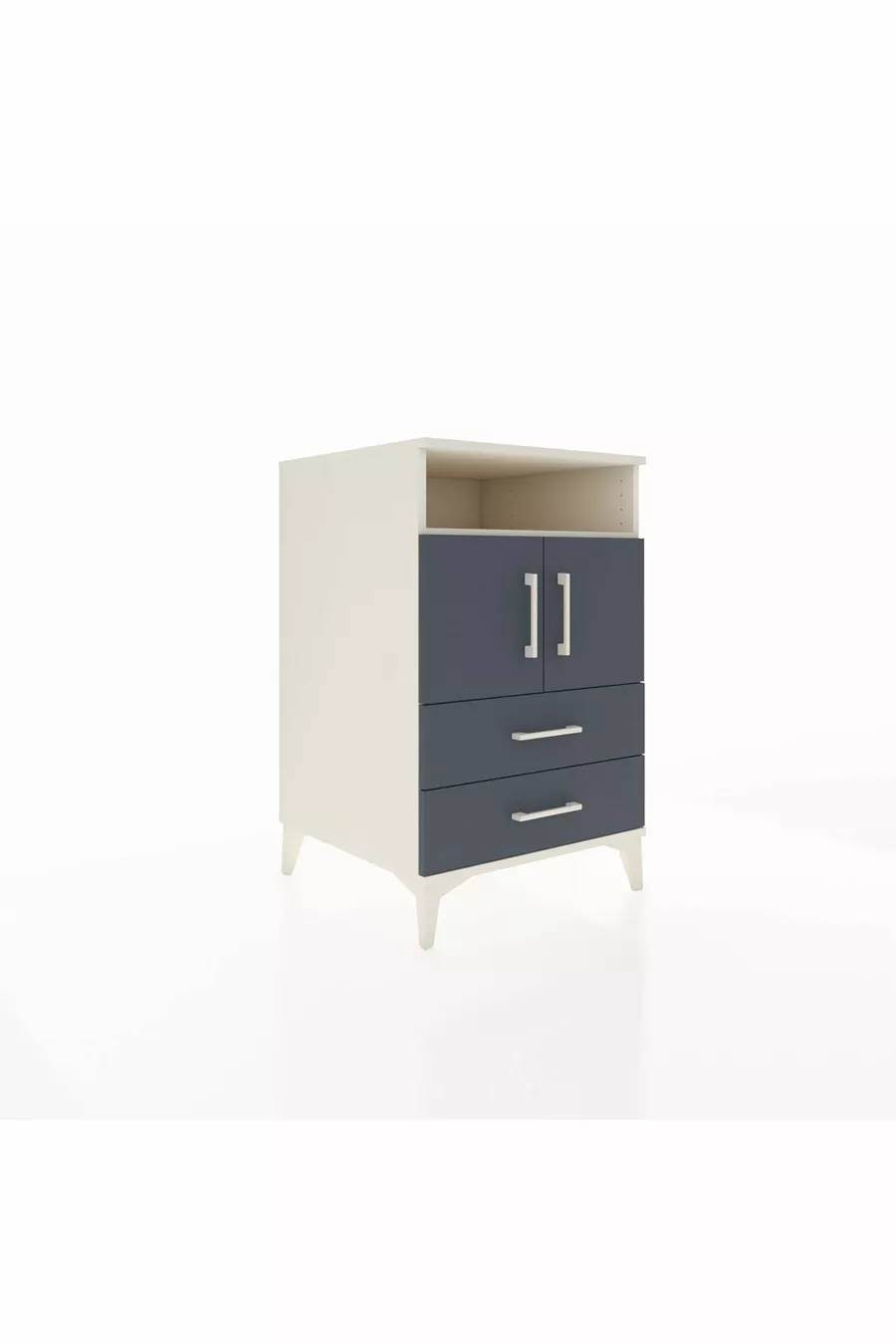 Kronos Table de Chevet avec 2 Étagères, 2 Tiroirs et 2 Portes, Albâtre-Anthracite