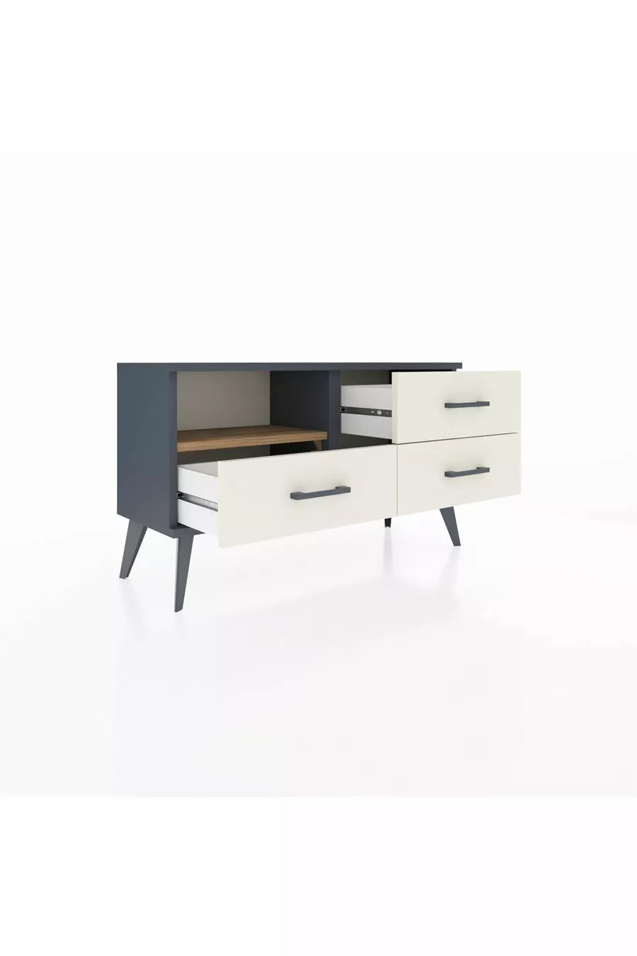 Commode Arges à une étagère et trois tiroirs Anthracite-Pin/Marbre