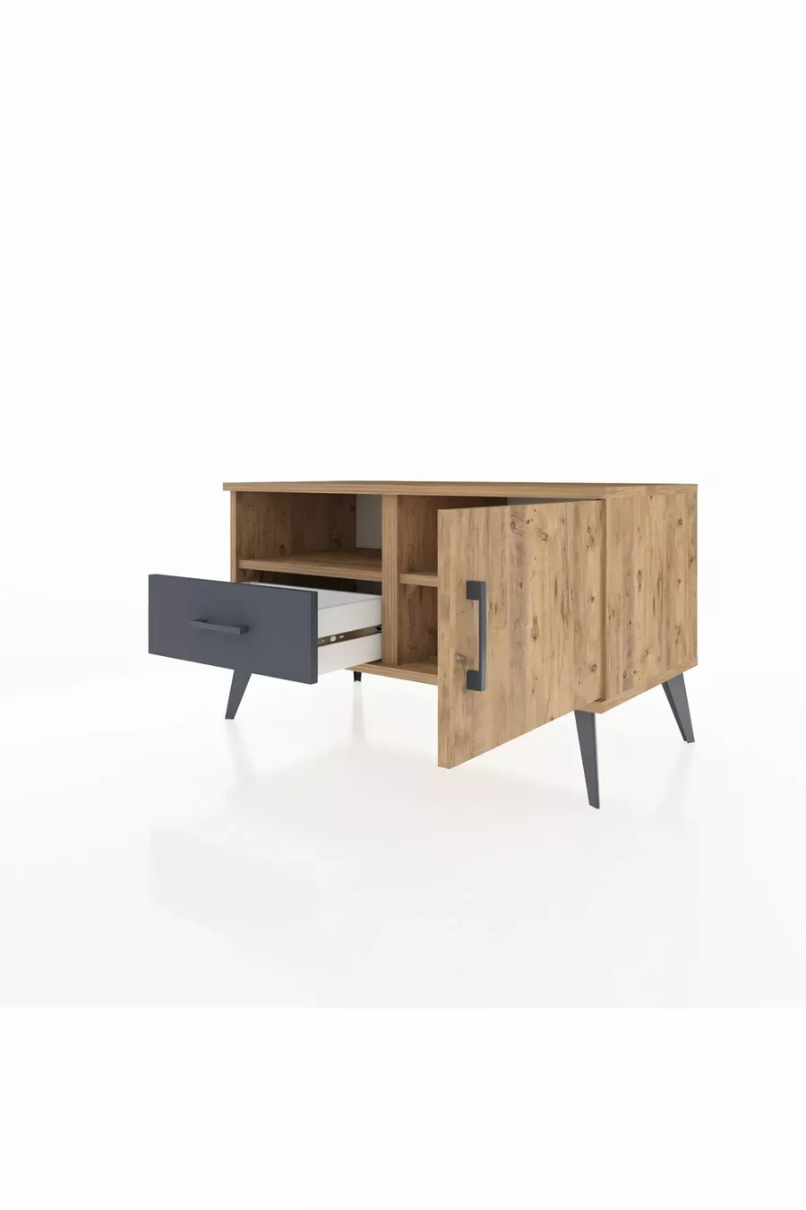Commode Hyperion avec 2 étagères, 1 tiroir et 1 porte, Pin-Pin/Anthracite