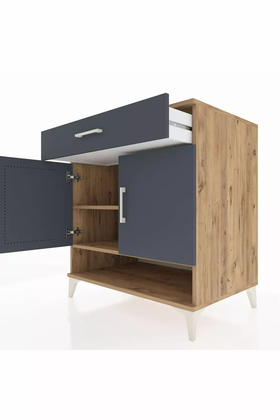 Commode Kronos 2 étagères, 1 tiroir, 2 portes, Pin-Anthracite