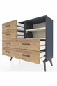 Commode Arges 2 étagères 6 tiroirs Anthracite-Pierre de lune/Merisiers