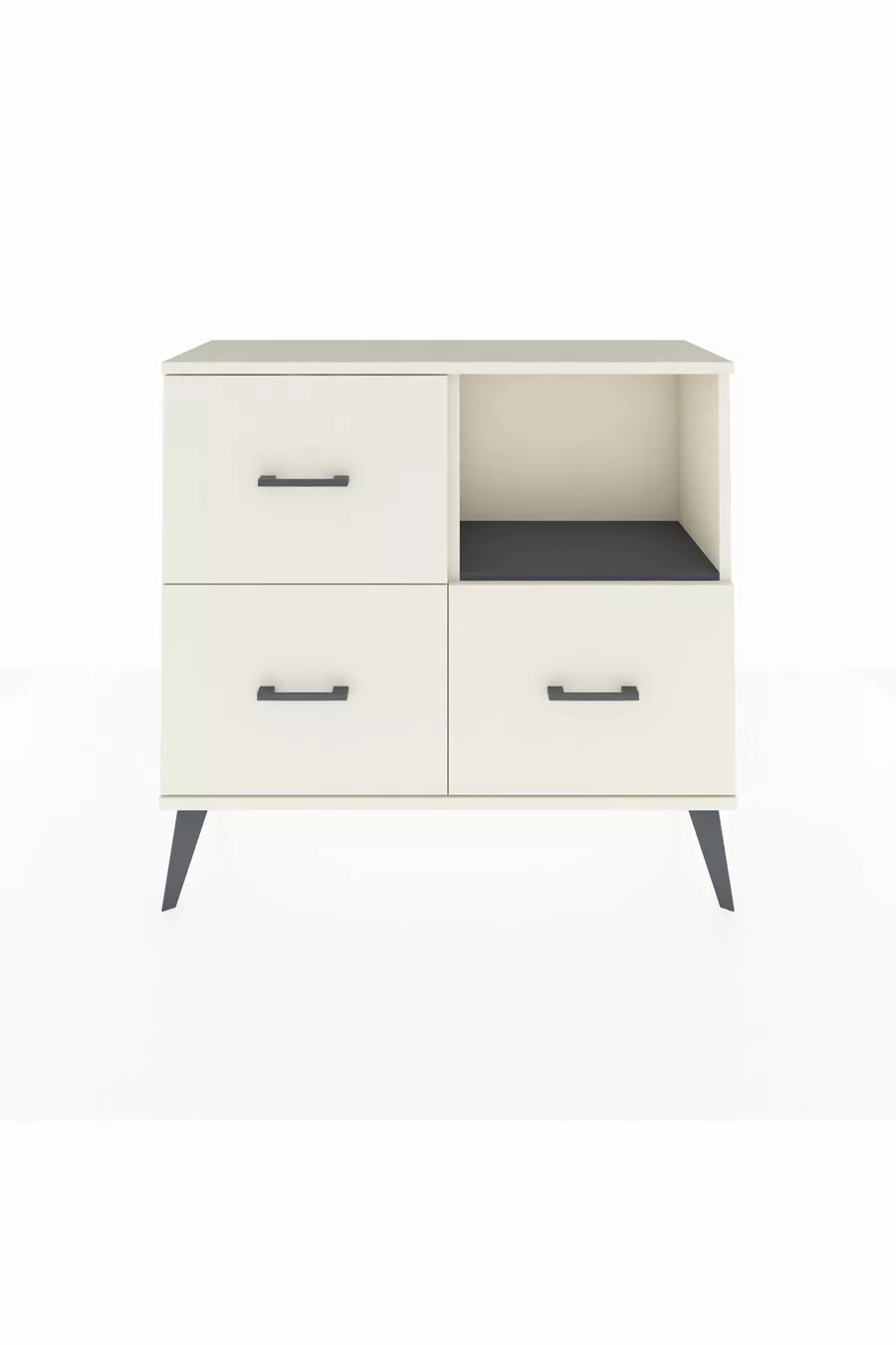 Commode Arges à une étagère et trois tiroirs, couleur quartz-anthracite/quartz