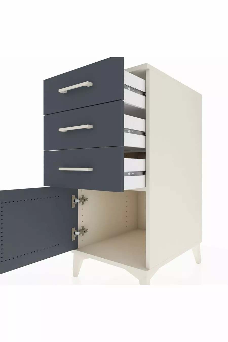 Kronos Table de Chevet 3 Tiroirs avec 1 Porte Mésolithique-Anthracite