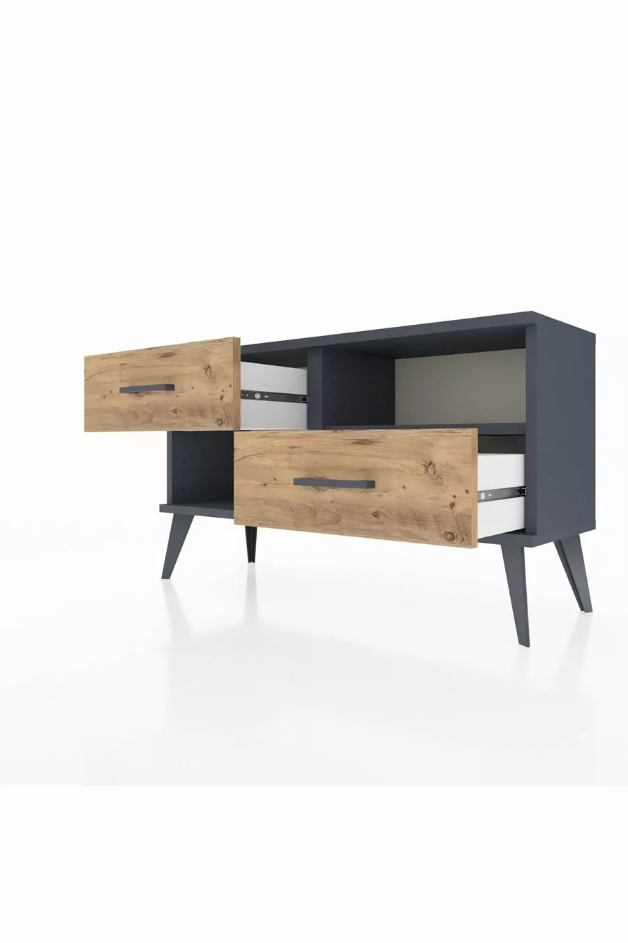 Commode Arges à une étagère et 2 tiroirs Anthracite-Anthracite/Sapin
