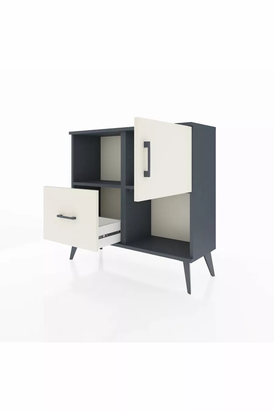 Commode Arges avec 2 étagères, 1 tiroir et 1 porte, Anthracite-Pierre de lune
