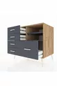 Commode Kronos avec 2 étagères et 5 tiroirs, pin-anthracite