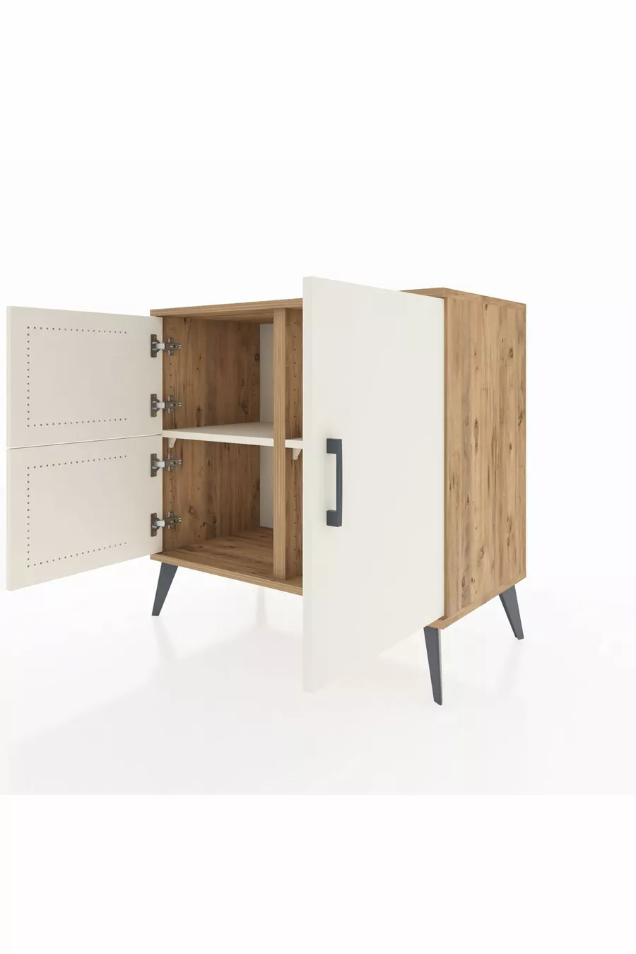 Commode Hyperion 2 étagères 3 portes Pin-Gris Ancien