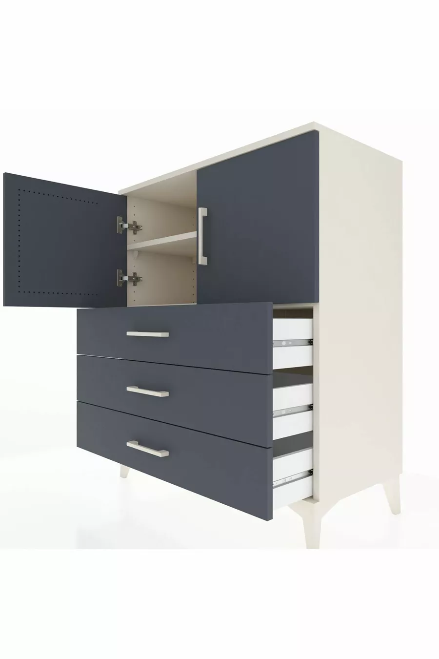 Commode Hyperion avec 2 étagères, 3 tiroirs et 2 portes, Pierre de Lune-Anthracite