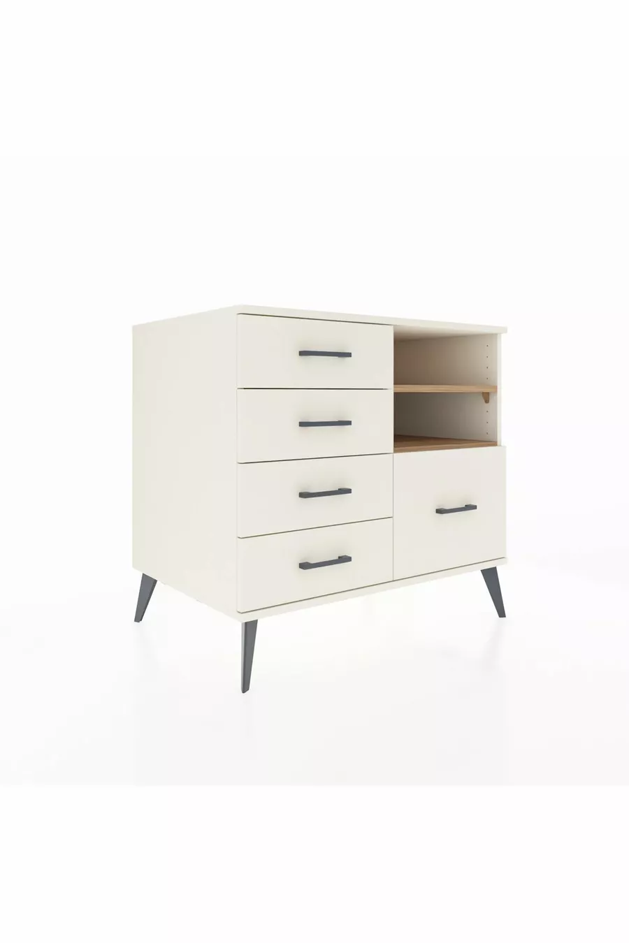 Commode Kronos 2 étagères 5 tiroirs Pierre de Lune-Pin/Pierre de Lune