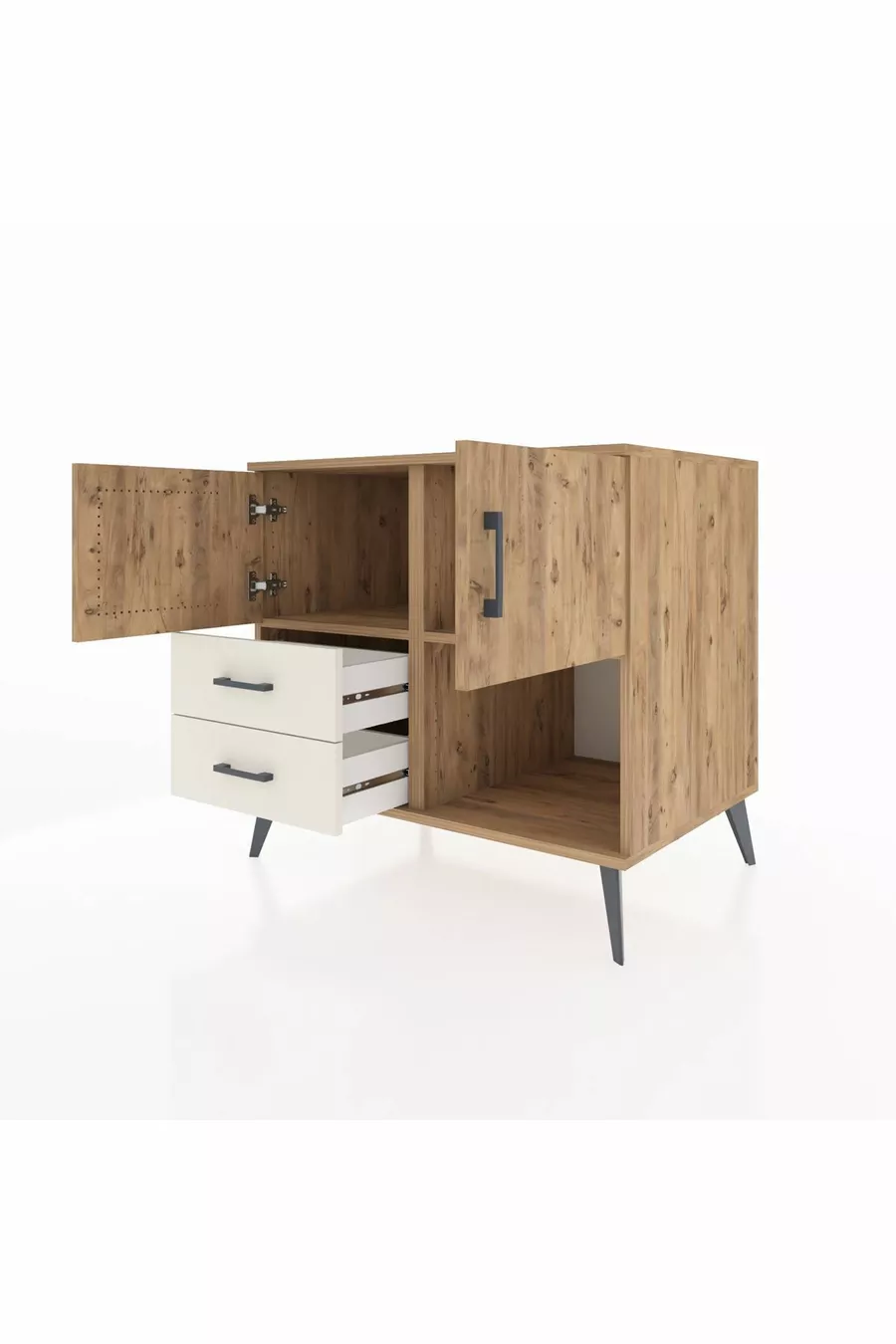 Kronos Dressoir 2 Planken 2 Lades 2 Deuren Dennen-Dennen/Steenachtig