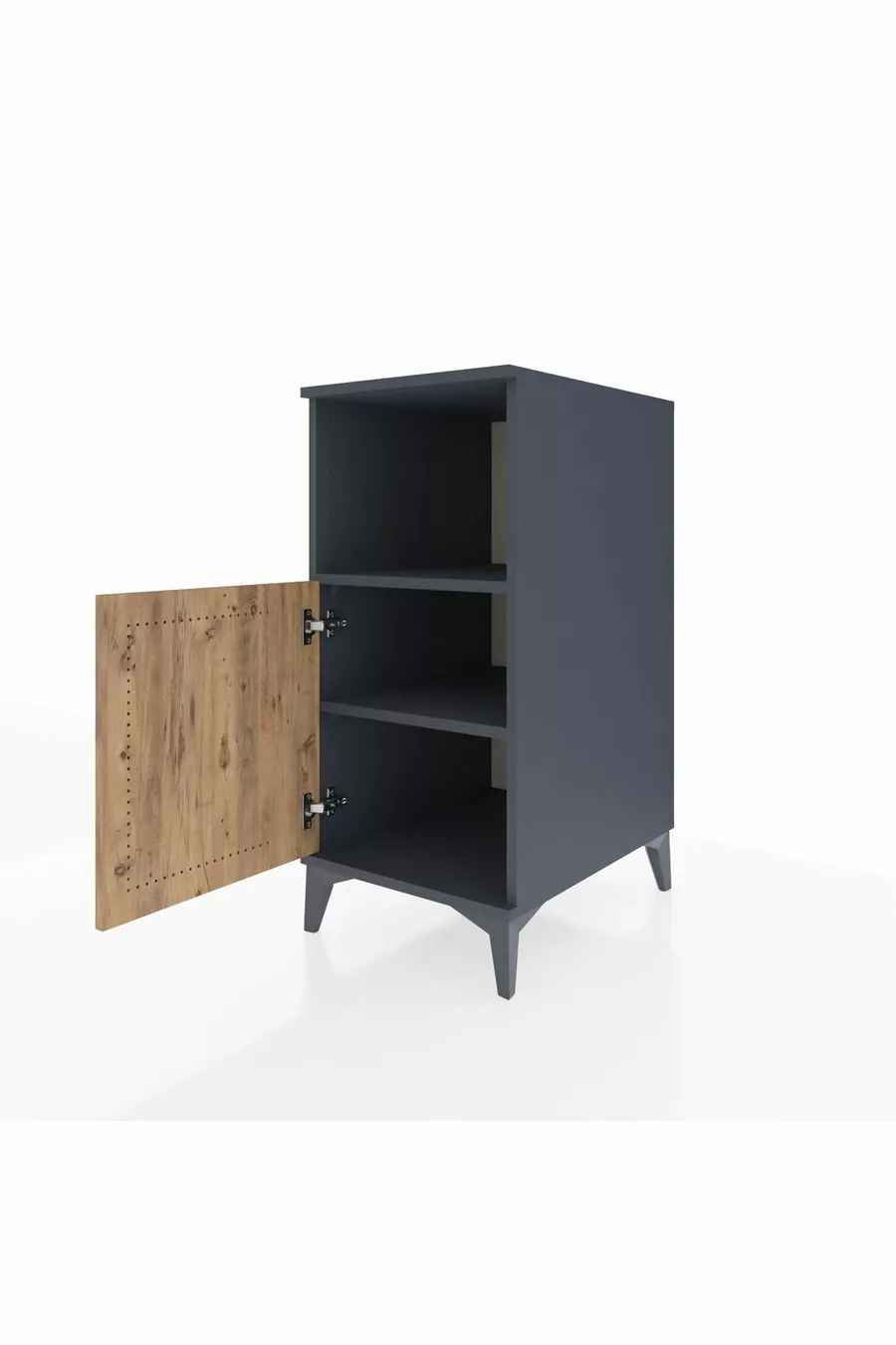 Table de chevet Kronos avec 2 étagères et 1 porte Anthracite-Épicéa