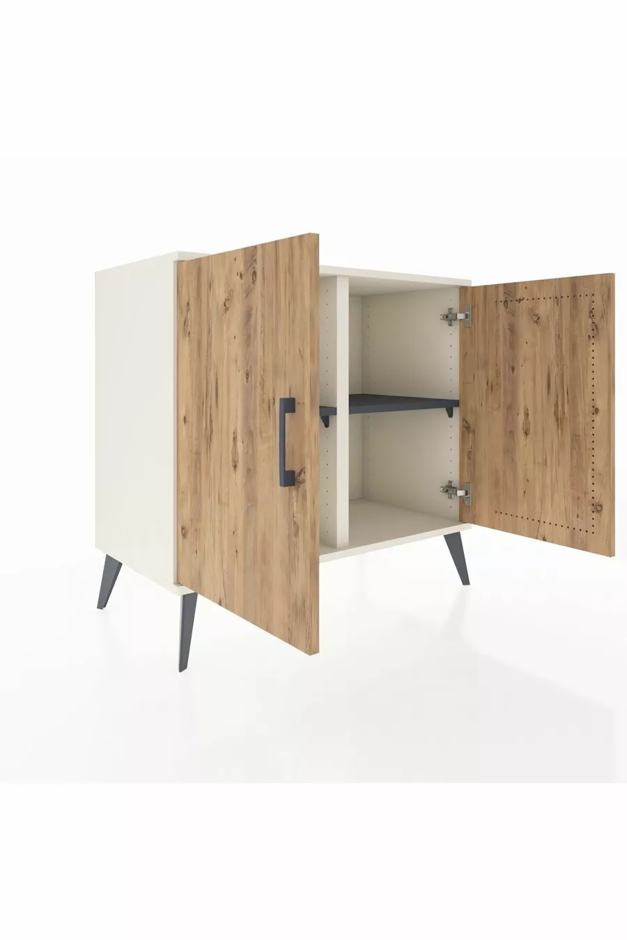 Commode Hyperion 2 étagères 2 portes Pierre de lune-Pin/Anthracite