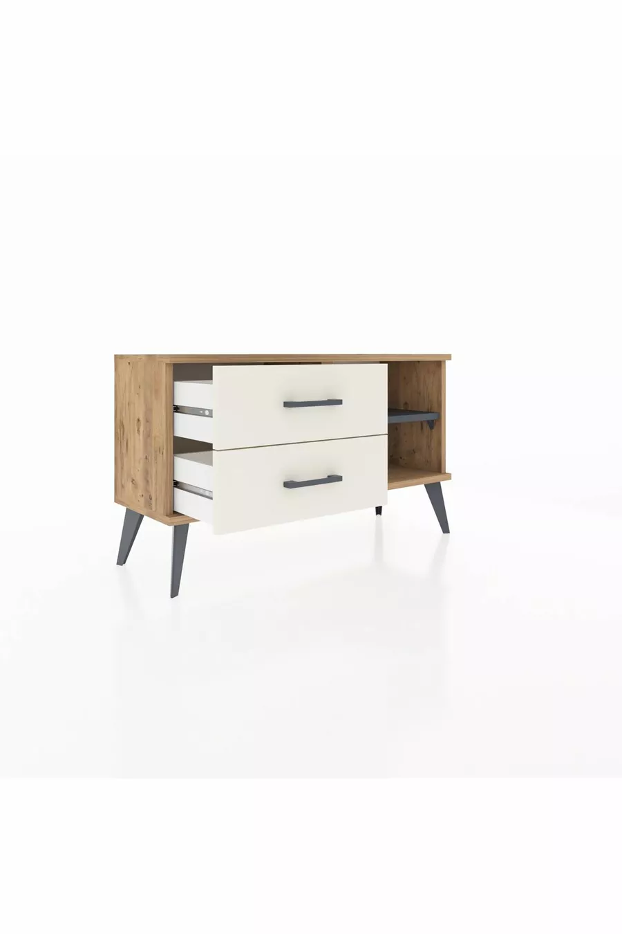 Commode Arges à une étagère et deux tiroirs en pin anthracite/granit