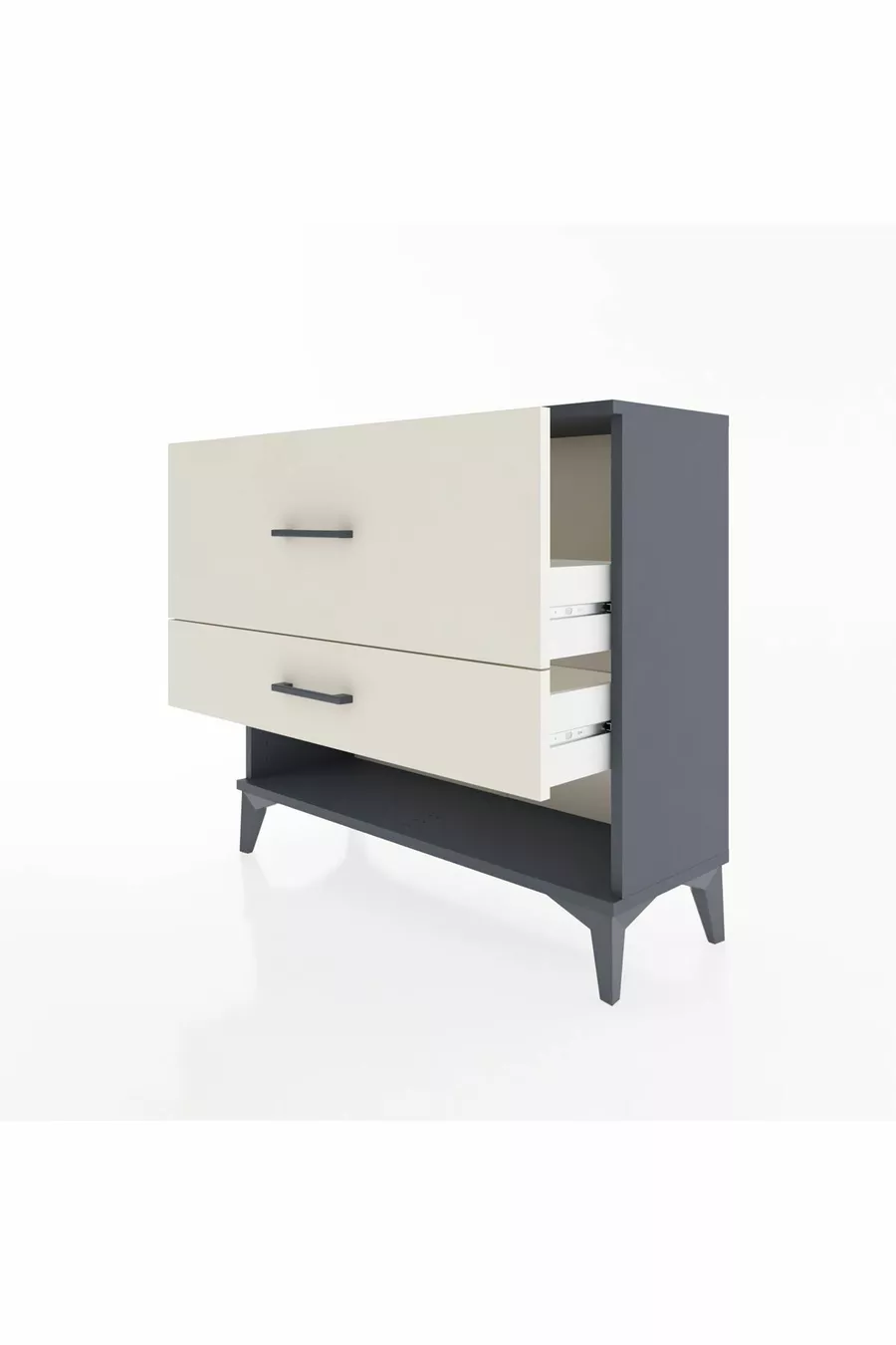 Commode Arges à 2 tiroirs Anthracite-Pierre de lune