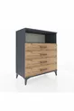 Commode Hyperion à une étagère et 4 tiroirs Anthracite-Pin
