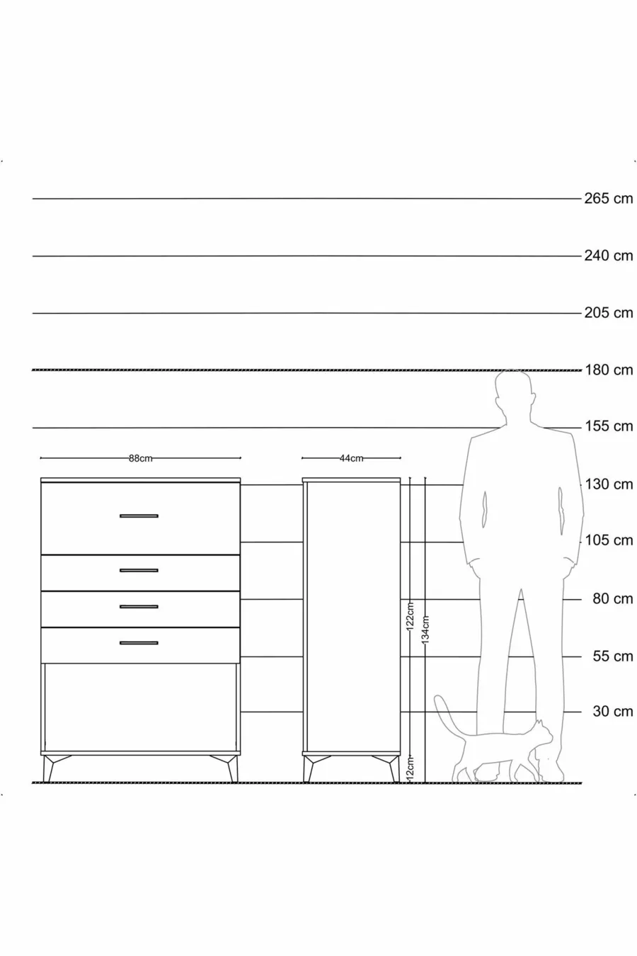Armoire Hyperion 4 tiroirs Pierre de lune - Pin