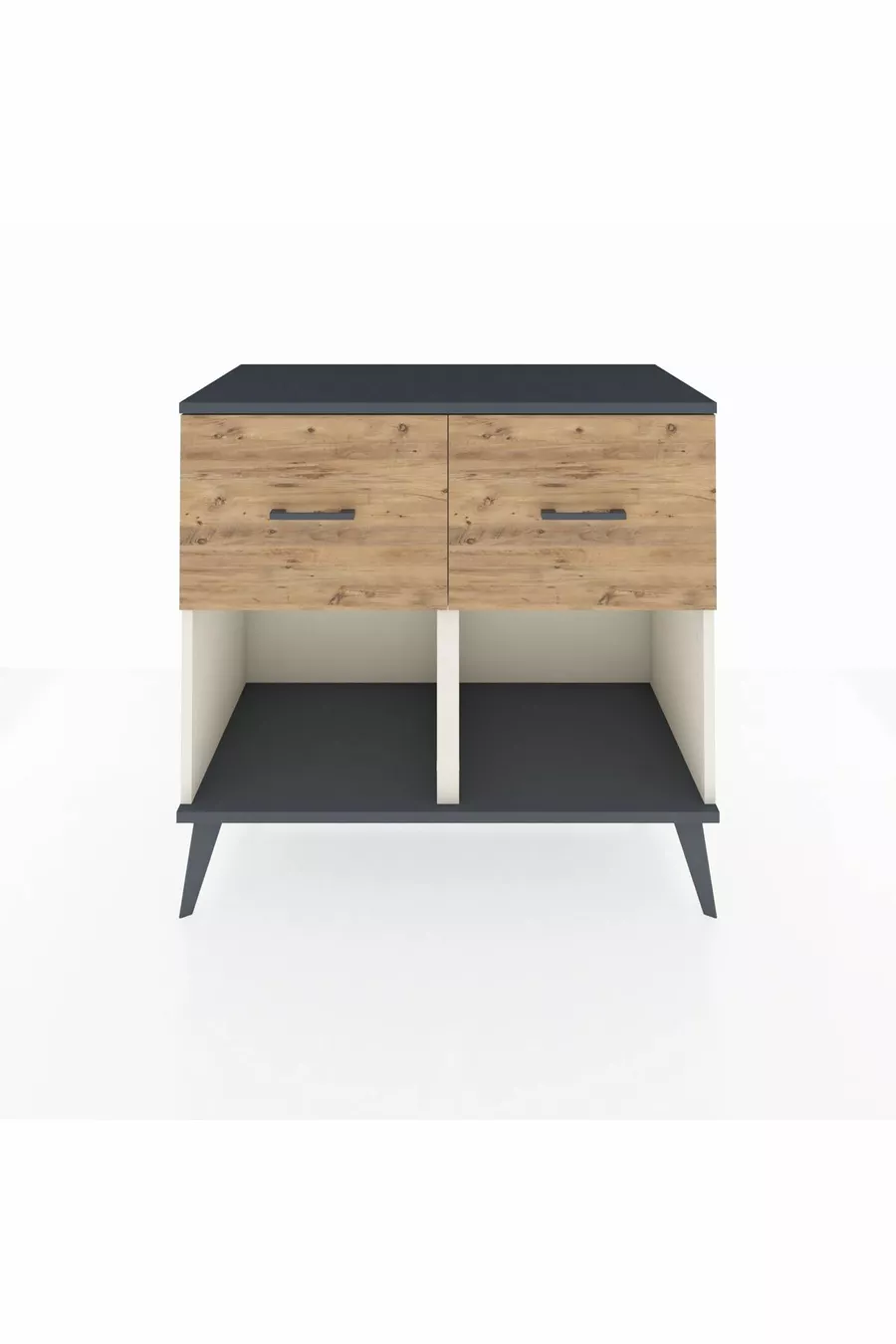 Commode Hyperion 2 tiroirs Pierre de lune-Anthracite/Pin