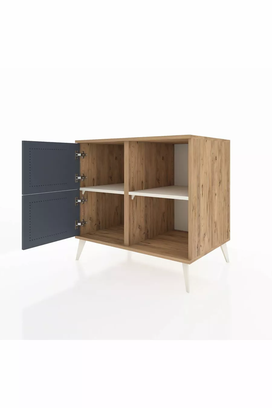 Commode Kronos à 2 étagères et 2 portes, pin-anthracite / pierre de lune