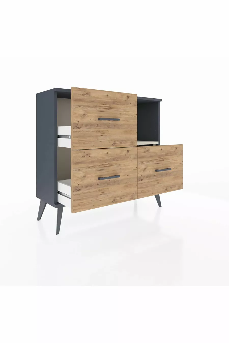 Comò Arges con Un Ripiano e 3 Cassetti Antracite-Color Pietra/ Pino