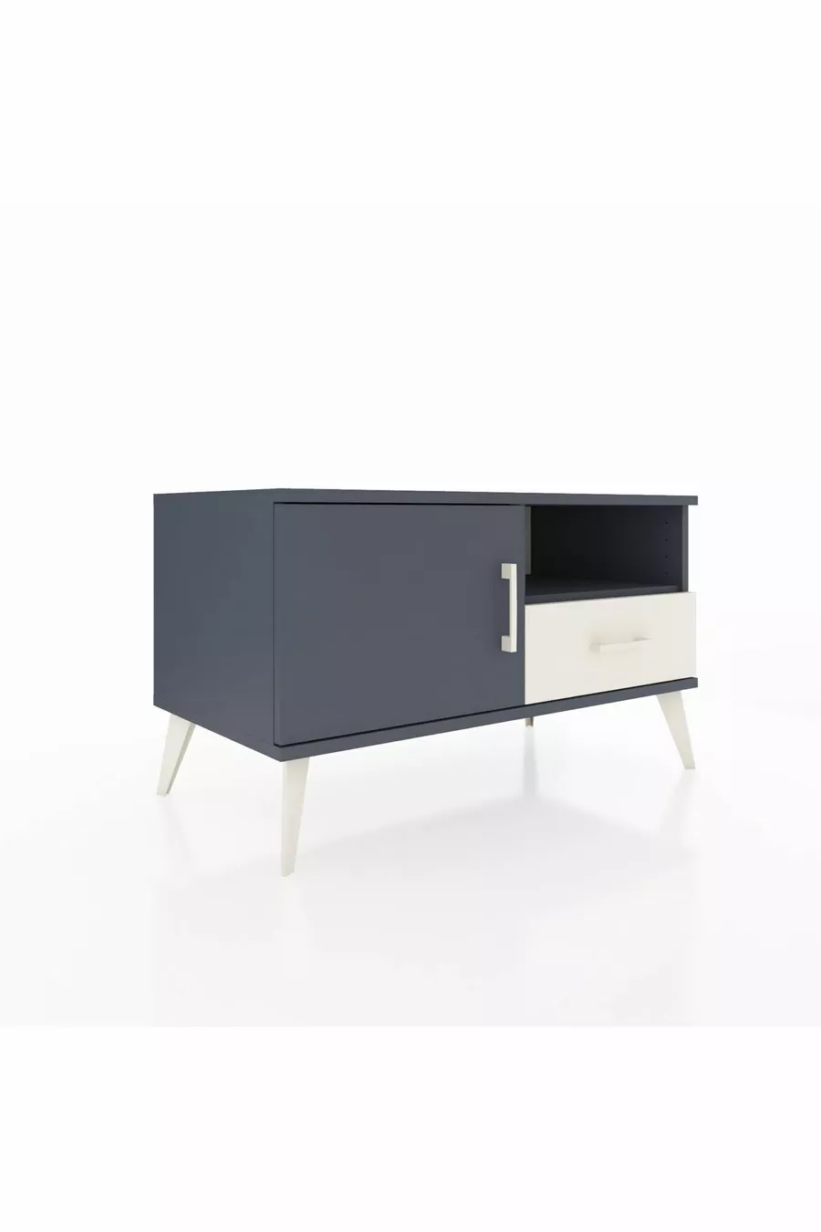 Commode Hyperion 2 étagères avec 1 tiroir et 1 porte, Anthracite-Anthracite/Gris pierre