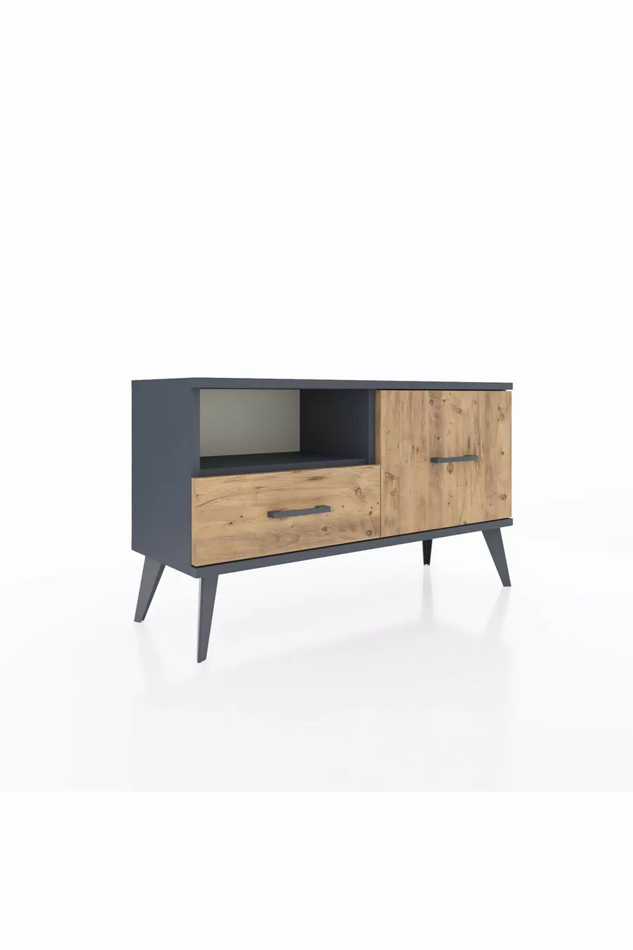 Commode Arges à une étagère et 2 tiroirs Anthracite-Anthracite/Sapin
