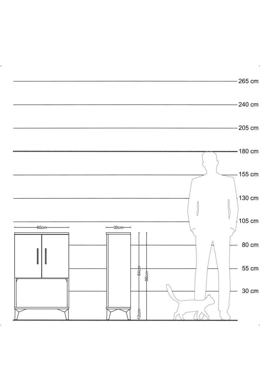 Table de chevet Arges à 2 étagères et 2 portes, pin-anthracite