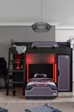 Chambre de joueur avec lit superposé, lits mezzanine Gamer avec LED, bureau et armoire