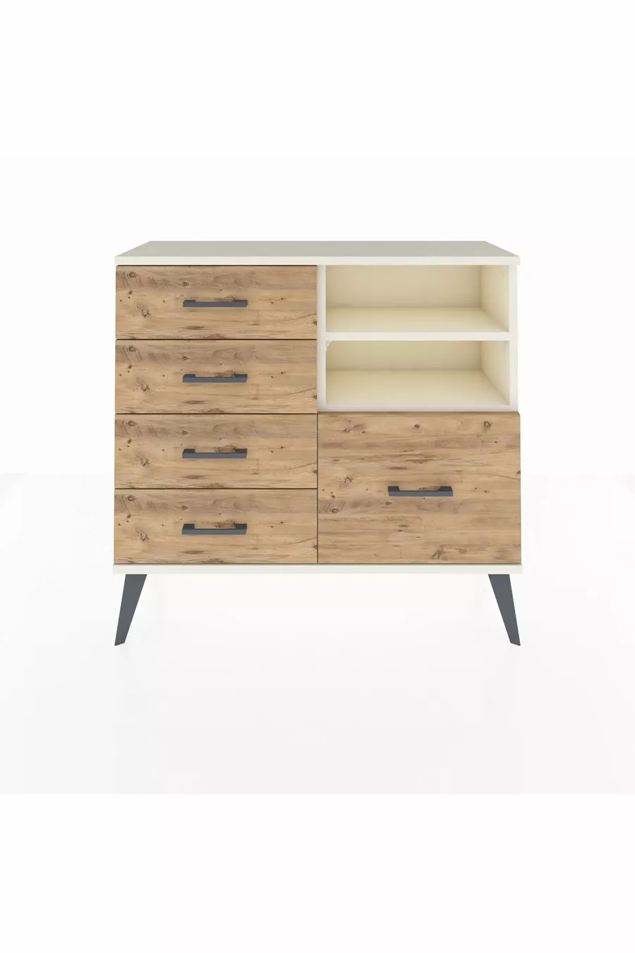 Comò Arges con 2 Ripiani e 5 Cassetti Alabastro/Abete