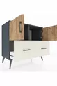 Commode Hyperion 2 étagères 2 tiroirs 2 portes Anthracite-Pin/Gris pierre
