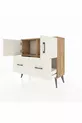 Commode Arges avec 2 étagères, 2 tiroirs et 2 portes, en pin et pierre d'onyx