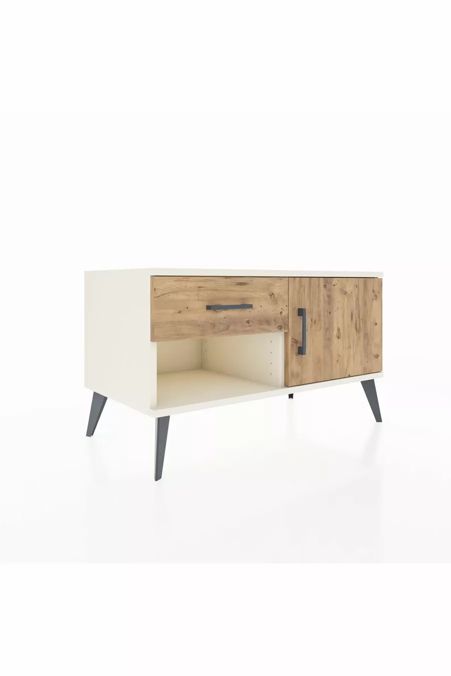Commode Hyperion à une étagère, un tiroir et une porte en pierre de lune-pin