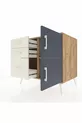 Commode Kronos à une étagère, 3 tiroirs et 2 portes, pin-anthracite/pierre de lune