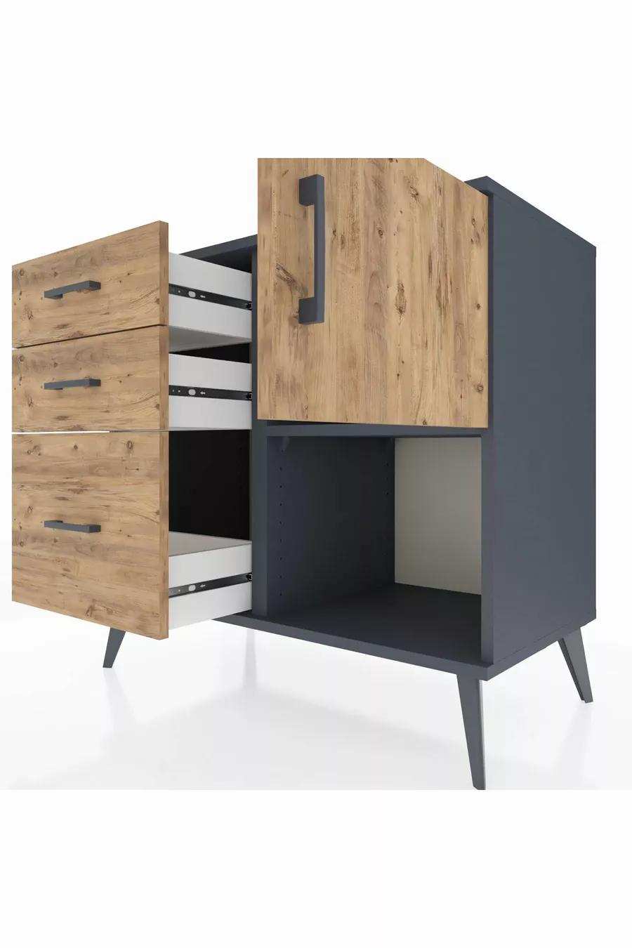 Hyperion Kommode Ein Regal 3 Schubladen Eine Tür Anthrazit-Kiefer
