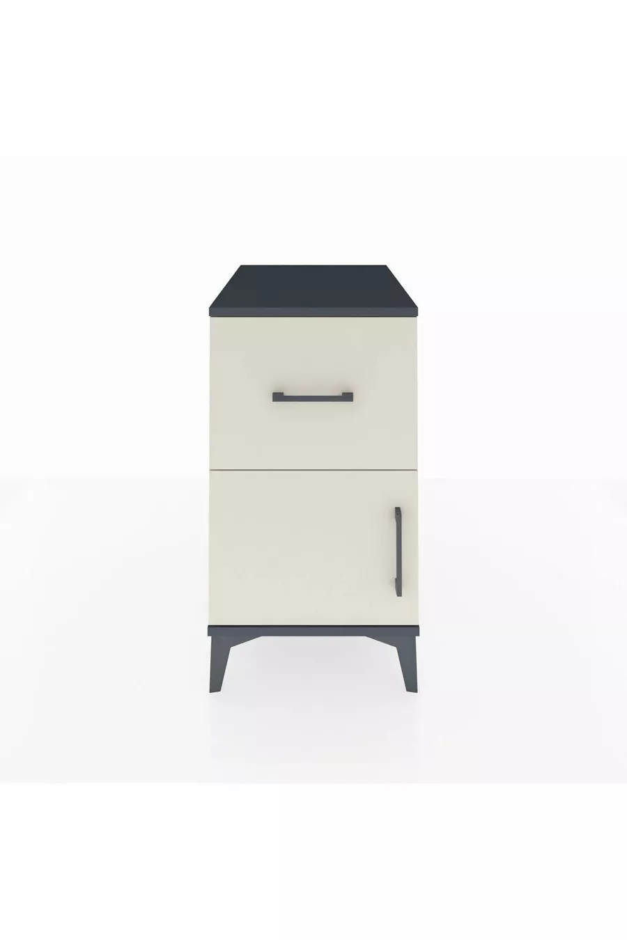 Table de chevet Kronos avec une étagère, un tiroir et une porte, couleur anthracite-pierre de lune
