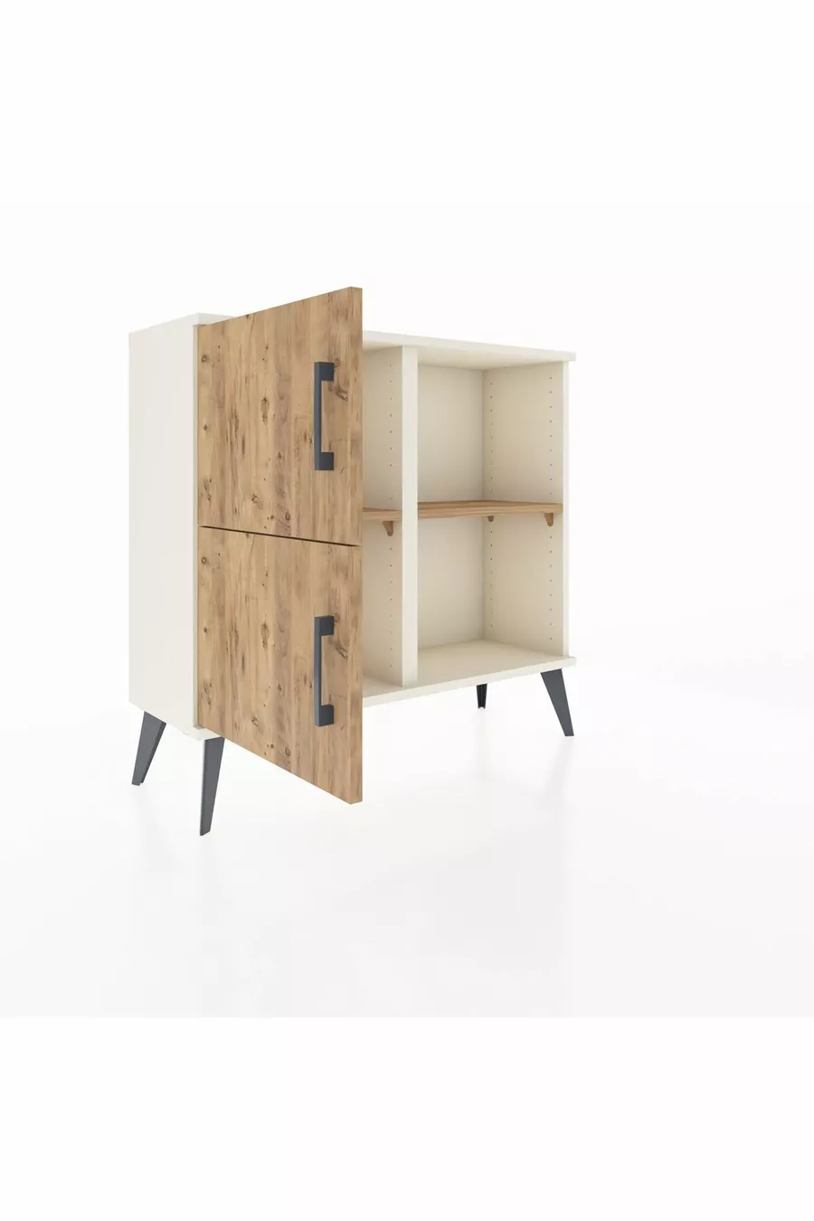 Commode Arges 2 étagères 2 portes Pierre de lune-Pin