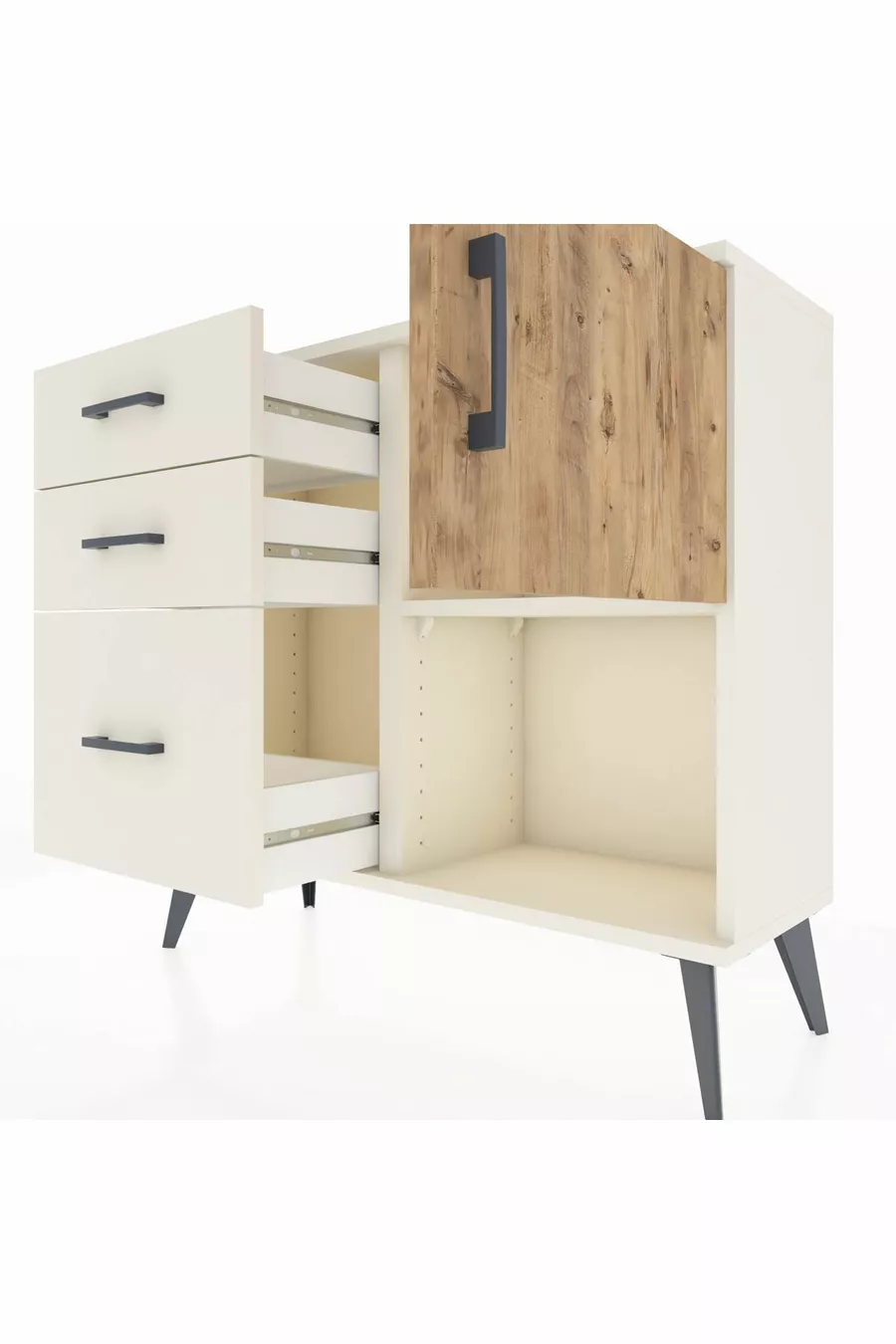 Arges Dresser Single Shelf 3 Drawers Single Door Moonstone-Pine/Moonstone