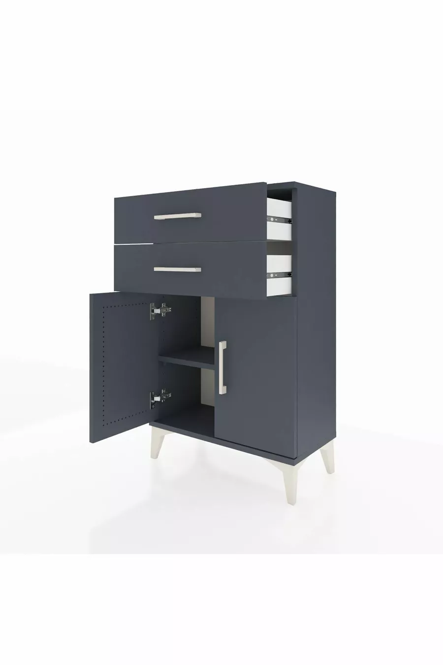 Silva Commode - Élégance Anthracite à 2 Tiroirs et 2 Portes (cm)
