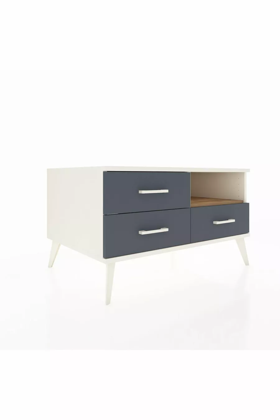 Commode Kronos à une étagère et trois tiroirs, Pierre de lune-Pin/Anthracite