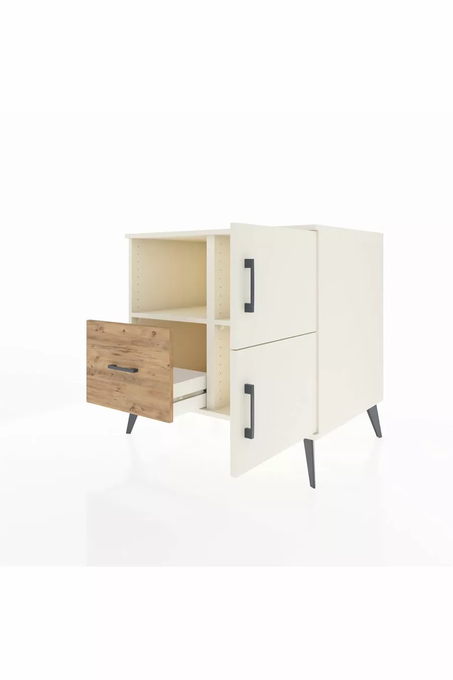 Kronos Dresser 2 Shelves, Single Drawer, 2 Doors, Moonstone-Moonstone/Pine