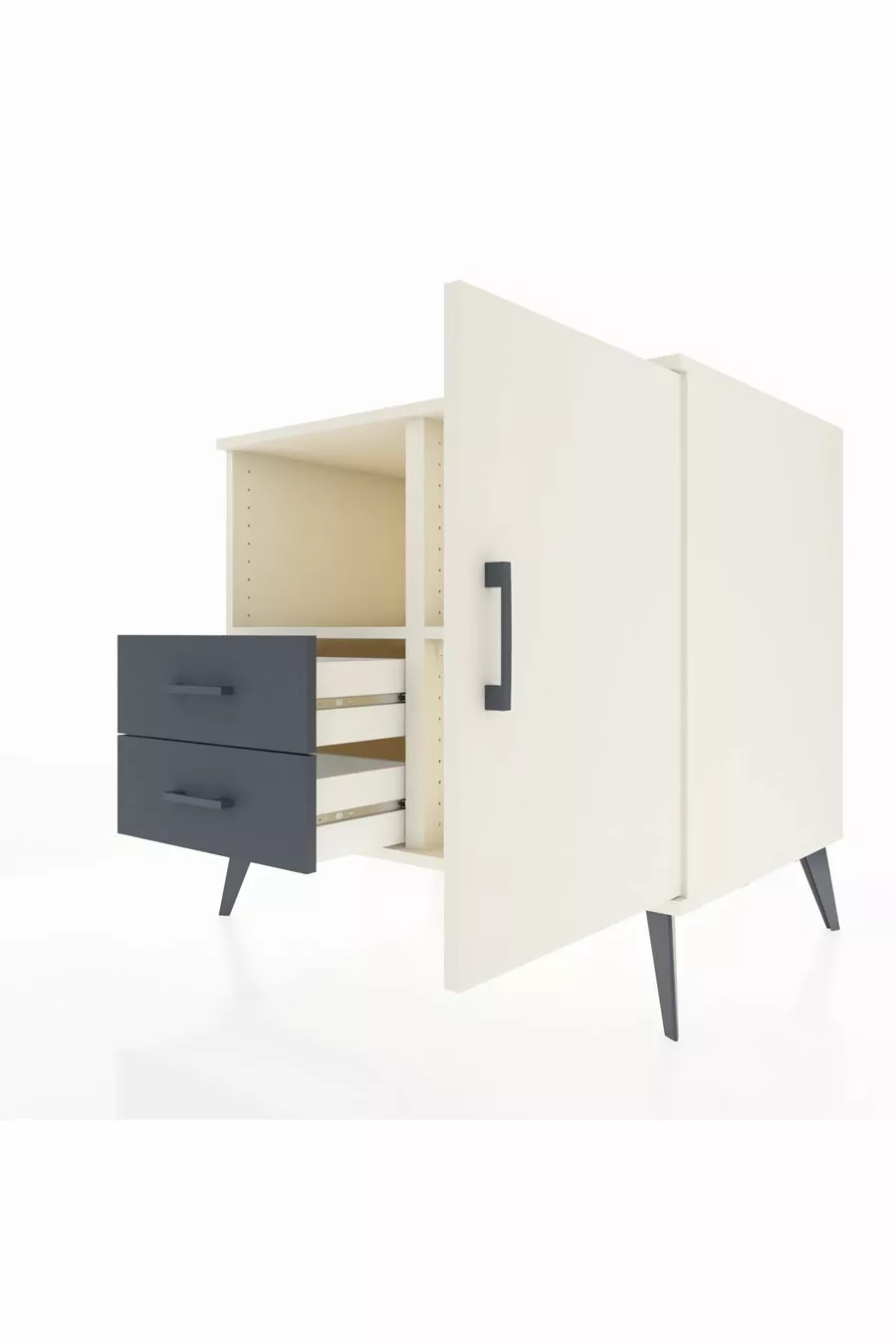 Kronos Comodino 2 Ripiani 2 Cassetti 1 Anta Pietra Lunare/Pietra Lunare/Antracite