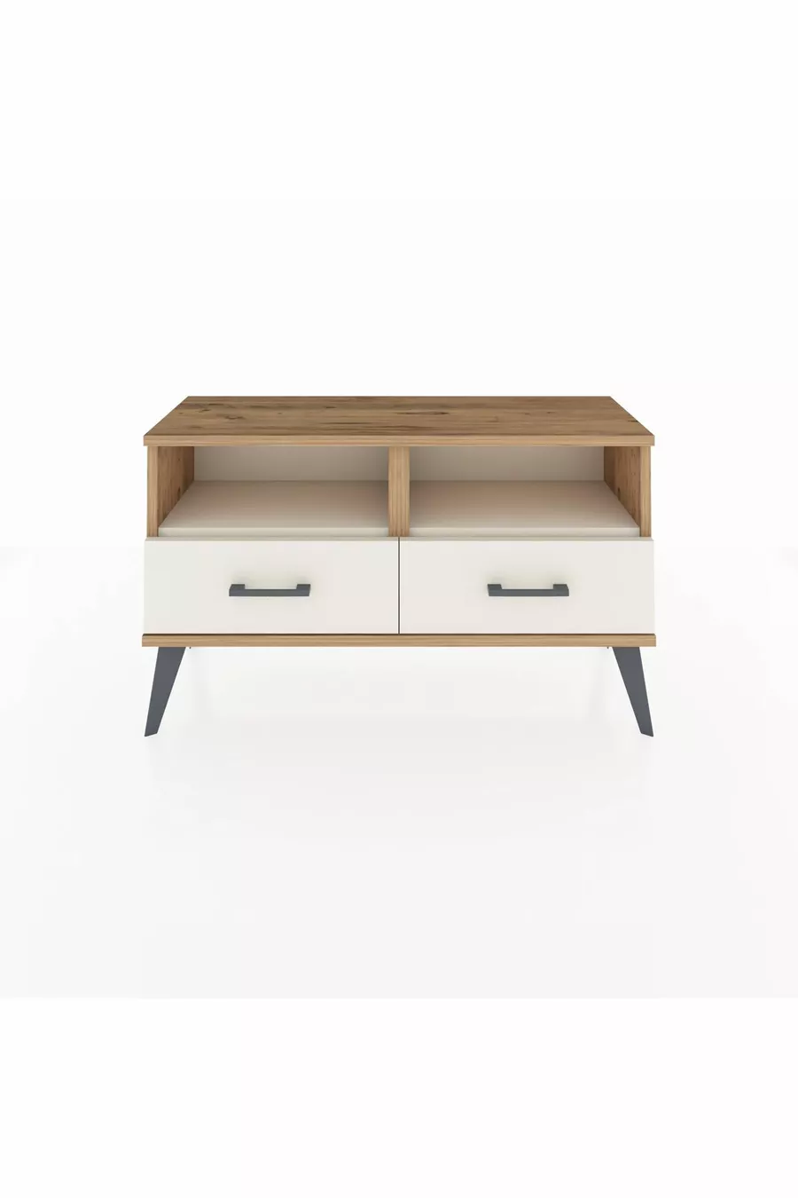 Commode Arges 2 étagères 2 tiroirs Pin-Pierre de lave