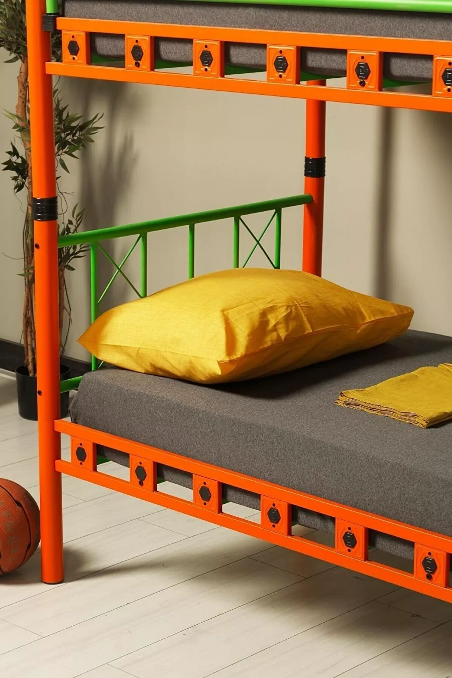 Carme Chambre d'Enfant Lits Superposés et Cadres de Lit Métalliques Orange Vert