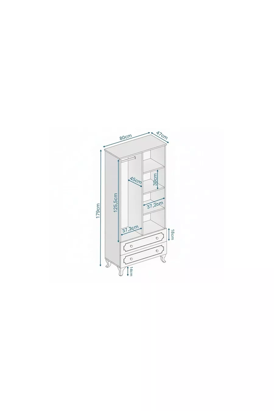 Stil 2 Kapaklı 2 Çekmeceli Modern Gardırop, Elbise Dolabı - Tamamı 1. Kalite Mdf