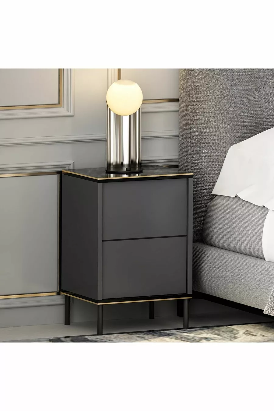 Table de chevet Immagine Anthracite (Motif Marbre)