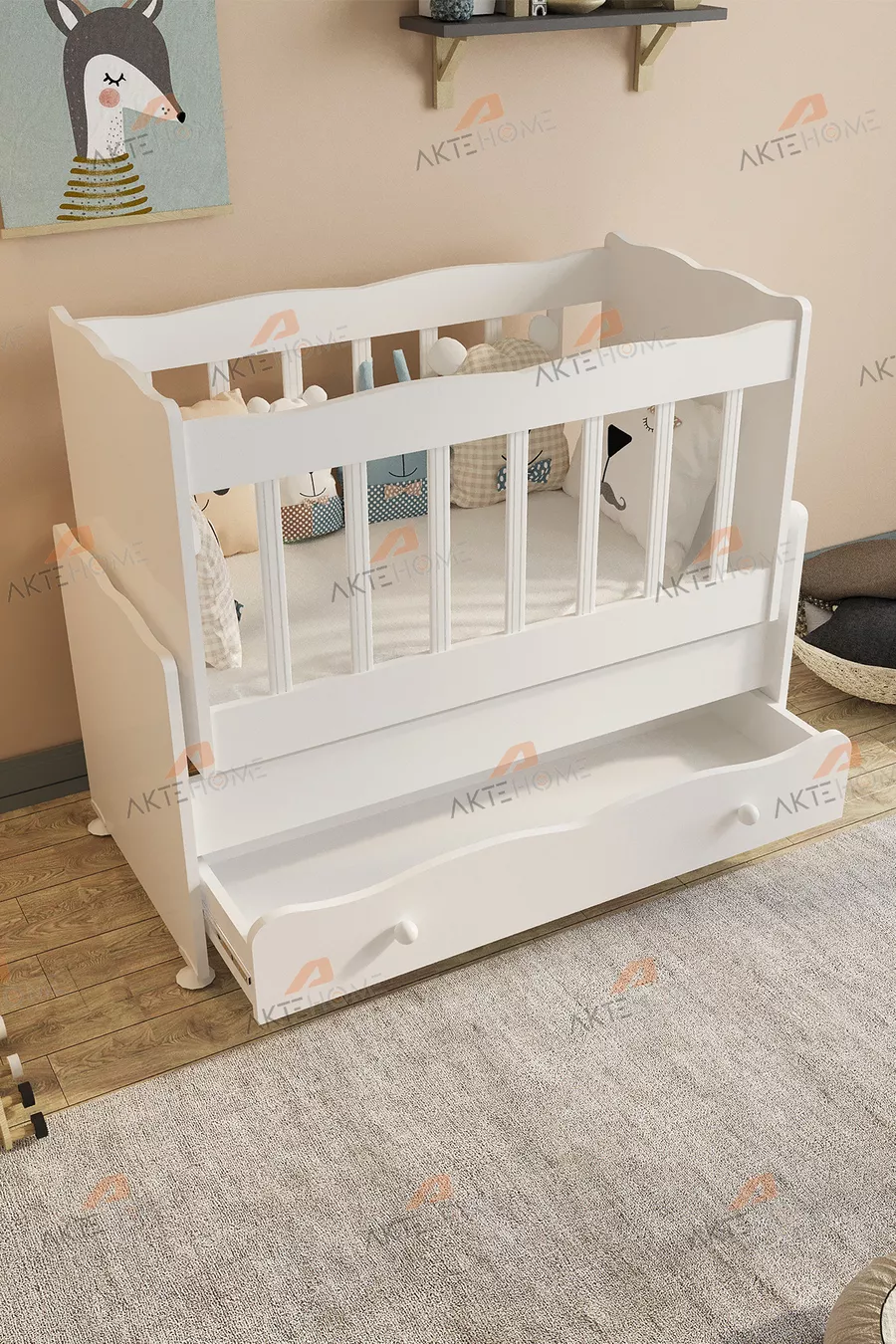 Wiegbabybed met lade die naast het bed van moeder kan staan – wit, comfortabel en veilig model