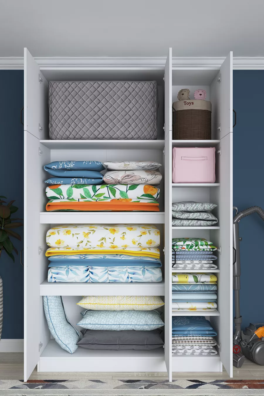 Armoire de rangement pour lit Rani , 6 portes, pour couette et oreillers,  cm