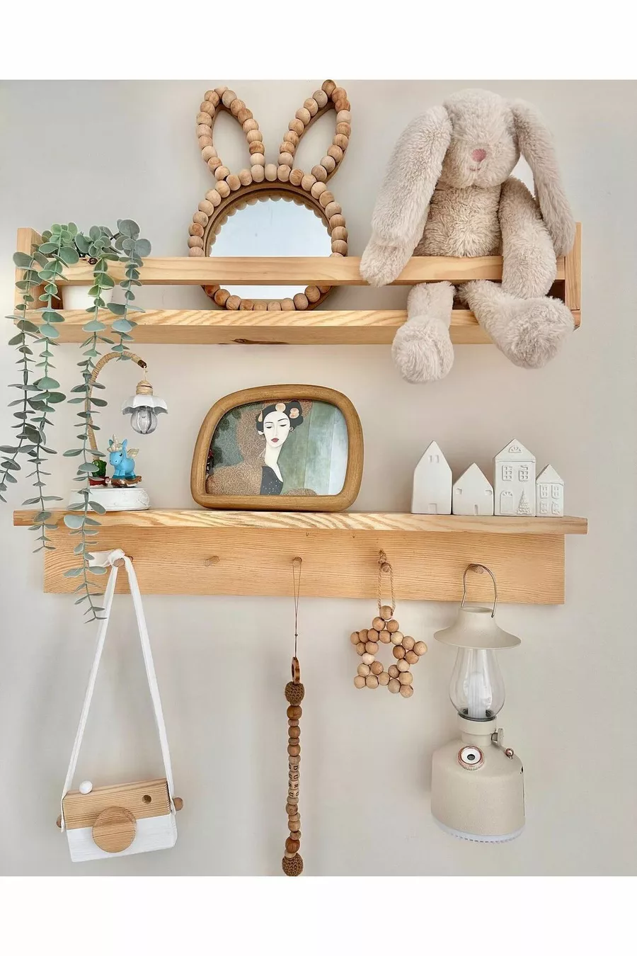Kayınsan Set di 2 Mensole da Parete in Legno Fatte a Mano | Attaccapanni e Libreria | Montessori cm