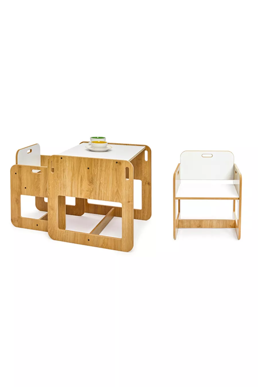 Set di Tavolo e Sedie in Legno Montessori per Attività e Gioco per Bambini 2-4 Anni (1 Tavolo + 2 Sedie)