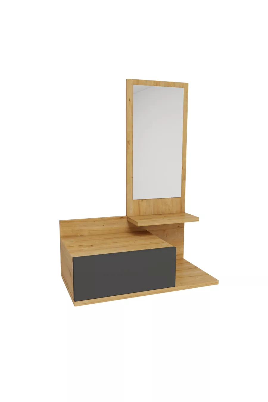 Rozella Wandgemonteerde Dressoir met Lade en Spiegel, Natuurlijk Eiken & Antraciet - Rozella