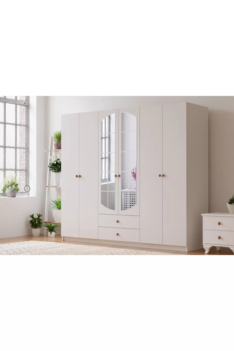 Armoire Ecem à 6 portes avec 2 tiroirs et miroir